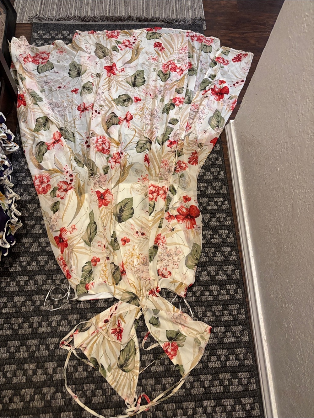 Fashion Nova Cream Floral Maxi Dress with Red Blossoms -NWOT fits waist 16